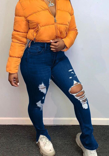 Calça jeans feminina com franja rasgada