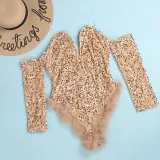 Women Sexy Feather Sequin Jumpsuit
