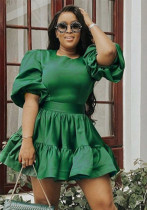 Dames rok chic carrière vintage satijn groen effen kleur geplooide jurk