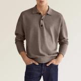 Fall Long Sleeve V Neck Button Men Casual Top Polo Shirt