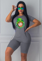 Shamrock Green Hat Print Shorts Set für Damen