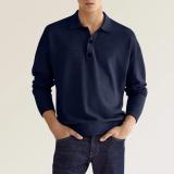 Fall Long Sleeve V Neck Button Men Casual Top Polo Shirt