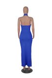 Women's Fashion Solid Color Halter Neck Maxi Pleated Dress