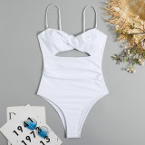 Bikini Solid Color Hollow Out Cross Push Up Sexy One-Piece Swimsuit