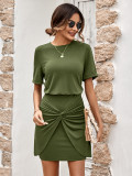 Spring Summer Ladies Casual Solid Color Round Neck Knitting Slim Fit Bodycon Dress