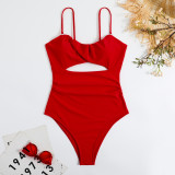 Bikini Solid Color Hollow Out Cross Push Up Sexy One-Piece Swimsuit