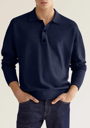 Осень с длинным рукавом и V-образным вырезом на пуговицах Мужская повседневная верхняя рубашка поло