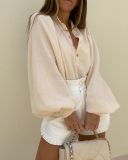 Fashion linen style lantern sleeve blouse