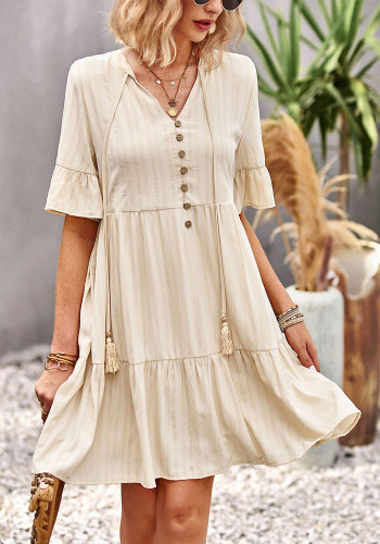 Dames effen kleur mode lente zomer chique elegante korte mouw casual swing jurk
