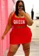 Plus Size Women'S Fashion Beaded Solid Sleeveless Tank Top And Skirt Two-Piece Set