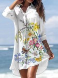 Весеннее модное романтическое мини-платье с асимметричным карманом и принтом