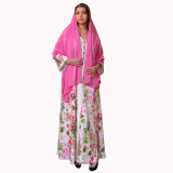 Spring Summer Abaya Robe Print Beaded Dress