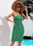 Women Summer Beach Sexy Low Back Cover Up Tank Dress Halter Neck Knitting Holidays Cover Up Dress
