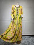 Spring Summer Abaya Robe Print Beaded Dress