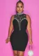 Women'S Fashion Solid Beaded Mesh See-Through Sleeveless Backless Club Bodycon Dress