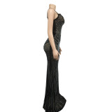 Women'S Fashion Mesh Beaded Sleeveless Straps V-Neck Maxi Dress