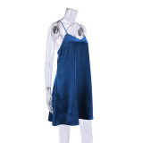 Летняя мода Ночная рубашка на бретелях с v-образным вырезом Сексуальное кружевное атласное платье с низкой спиной Пижама Женская домашняя одежда