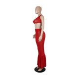 Женский плюс размер, сексуальный модный прозрачный укороченный топ с лямкой на шее, длинная юбка, комплект из двух предметов для ночного клуба