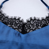 Летняя мода Ночная рубашка на бретелях с v-образным вырезом Сексуальное кружевное атласное платье с низкой спиной Пижама Женская домашняя одежда