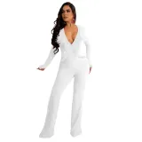 Women'S Fashion Feather Patchwork Beaded V-Neck Long Sleeve One Peice Trousers Sexy Ladies Jumpsuit