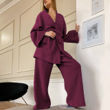 Spring Pajamas Sleepwear Long Sleeve Top Loose Trousers Ladies Solid Color Nightgown Home Absorbent Sweat Steaming Clothes Women