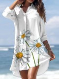 Весеннее модное романтическое мини-платье с асимметричным карманом и принтом