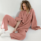 Весенняя пижама, одежда для сна, топ с длинными рукавами, свободные брюки, женская однотонная ночная рубашка, домашняя впитывающая пот, одежда для женщин