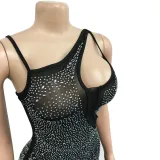 Women'S Fashion Mesh Beaded Sleeveless Straps V-Neck Maxi Dress