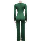 Women'S Fashion Feather Patchwork Beaded V-Neck Long Sleeve One Peice Trousers Sexy Ladies Jumpsuit