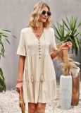 Women'S Solid Color Fashion Spring Summer Chic Elegant Short Sleeve Casual Swing Dress