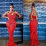 Women'S Fashion Mesh Beaded Sleeveless Straps V-Neck Maxi Dress