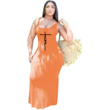 Mode dames effen kleur print bandjes lange jurk plus size jurk
