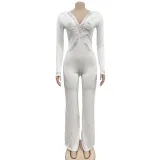 Women'S Fashion Feather Patchwork Beaded V-Neck Long Sleeve One Peice Trousers Sexy Ladies Jumpsuit