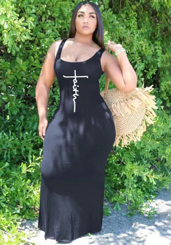 Модное женское сплошное цветное длинное платье с принтом на бретелях, платье больших размеров