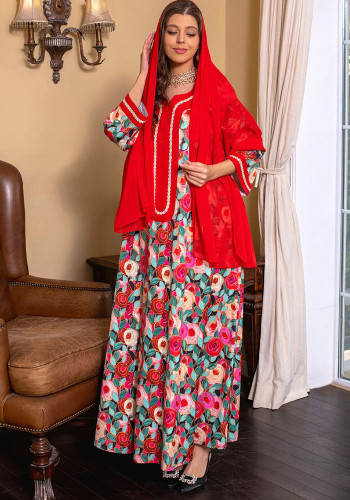 Müslüman Elbise Moda İşlemeli Retro Elbise Bükümlü Elmas Boncuklu Moda Hafif Lüks Kadın Giyim