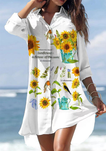 Lente Mode Romantisch Gedrukt Onregelmatige Pocket Shirt Mini-jurk