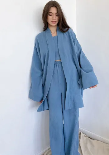 Spring Pajamas Sleepwear Long Sleeve Top Loose Trousers Ladies Solid Color Nightgown Home Absorbent Sweat Steaming Clothes Women
