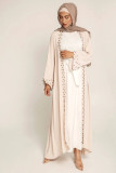 Women Arabic Turkish Elegant Beaded Muslim Lace Cardigan Robe