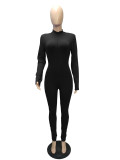 Solide damesjumpsuit met lange mouwen en ritssluiting