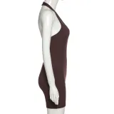 Women Solid Sexy Backless Halter Neck Romper