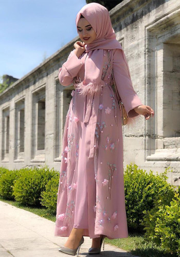 Cárdigan bordado para mujer Túnica árabe musulmana