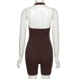 Women Solid Sexy Backless Halter Neck Romper