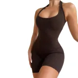 Women Solid Sexy Backless Halter Neck Romper