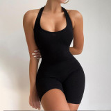 Vrouwen Solid Sexy Backless Halter Neck Romper