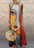 Vrouwen vintage print mouwloze maxi-jurk met ronde hals