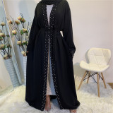 Women Arabic Turkish Elegant Beaded Muslim Lace Cardigan Robe