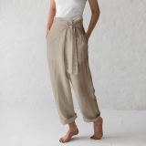 Women linen Solid high waist Pants