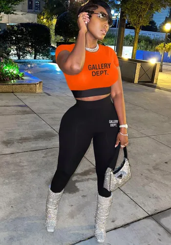 Women Color Block Print Short Sleeve Top and Pant Two-Piece Set