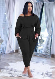 Grote maten dames effen losse pasvorm casual off-shoulder top tweedelige set