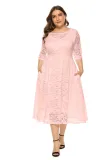 Plus Size Evening Dress Mid Length Cutout Lace Pocket Dress